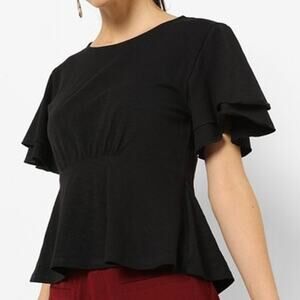 She & Sky Black Blouse with Flutter Sleeves